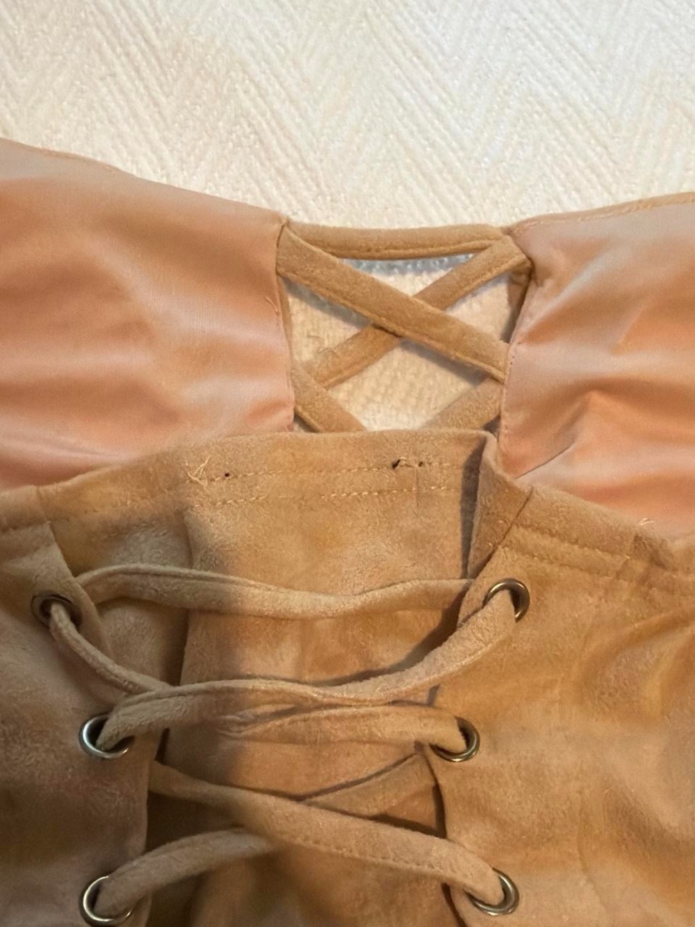 Strapless Lace-Up Suede Corset Top in Camel